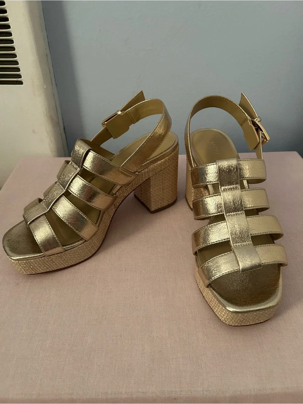 Michael Kors Metallic Gold Strappy Platform Sandals